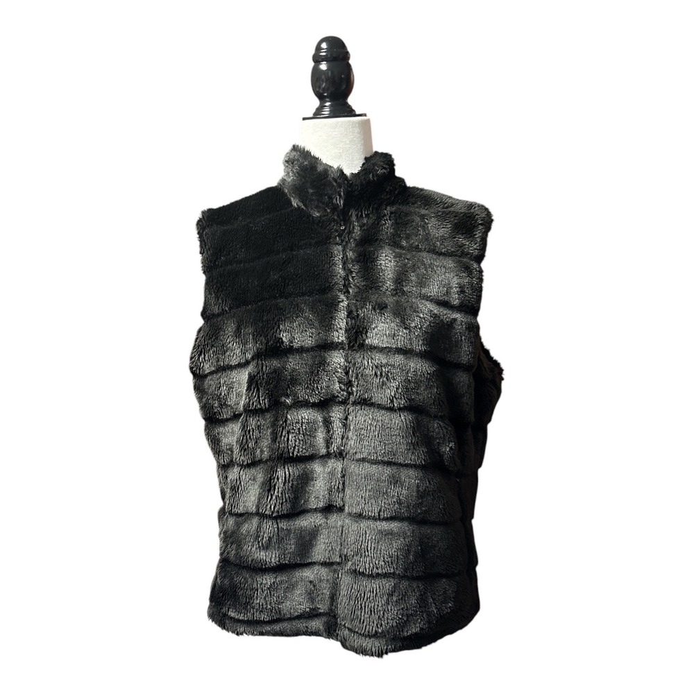 J.McLaughlin Reversible Faux Fur Silk Equestrian Vest Black Gold Medium